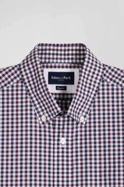 Chemise en popeline de coton bordeaux à carreaux bicolore coupe Regular