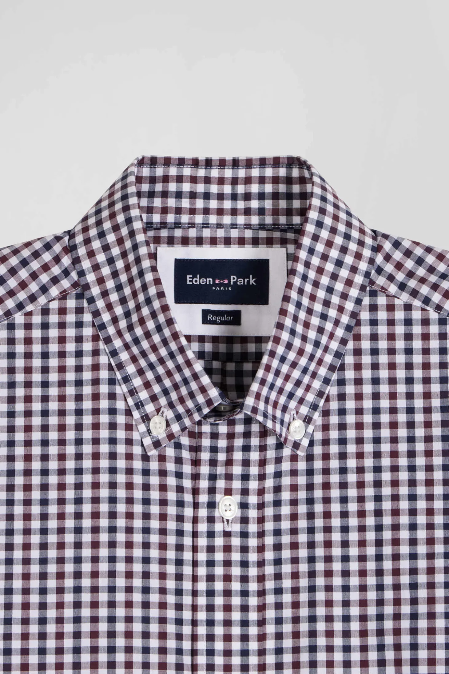 Chemise en popeline de coton bordeaux à carreaux bicolore coupe Regular