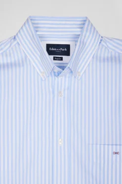 Chemise en popeline de coton rayée ciel coupe Regular