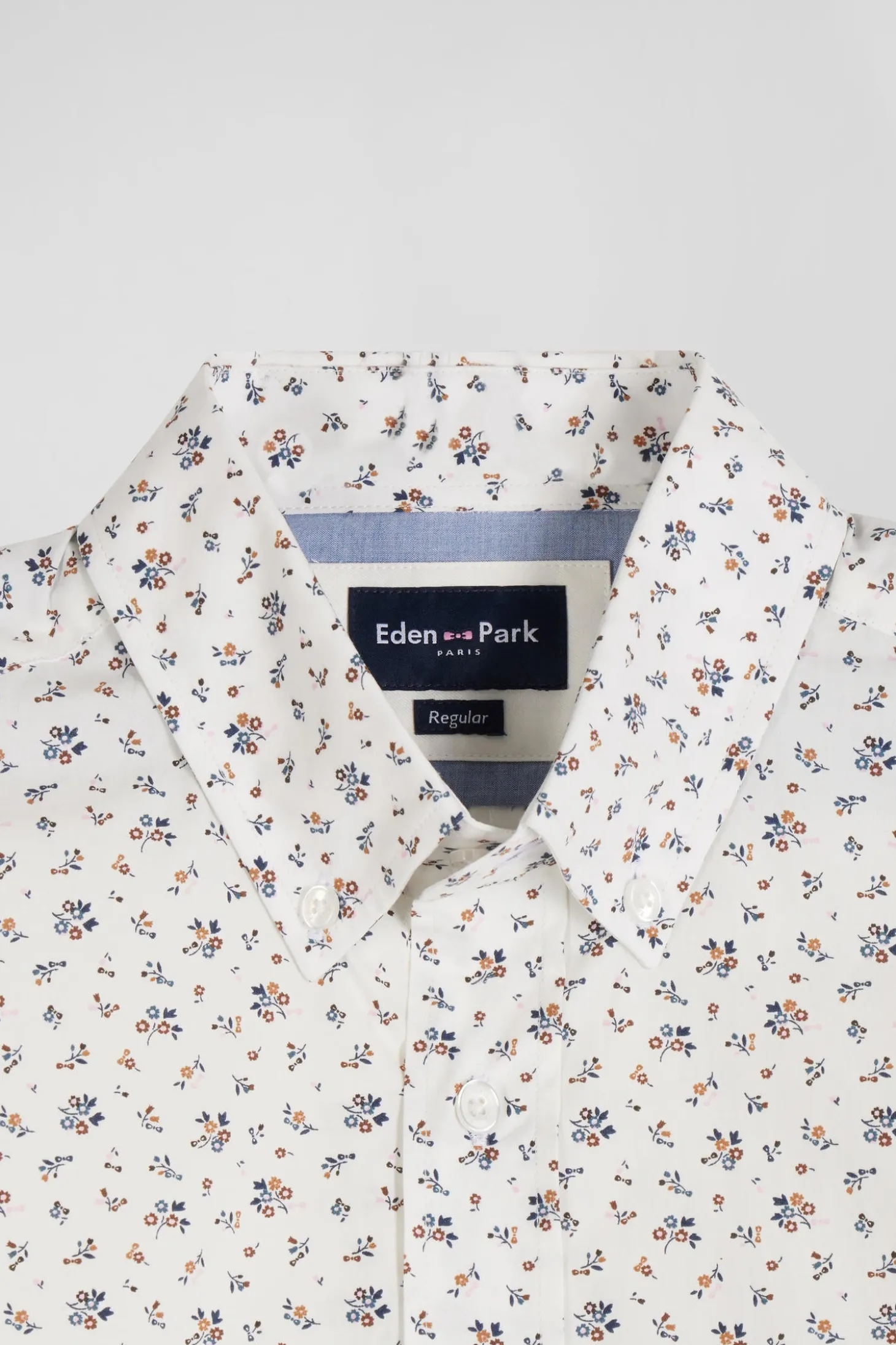 Chemise en popeline de coton écrue à microimprimé fleurs coupe Regular