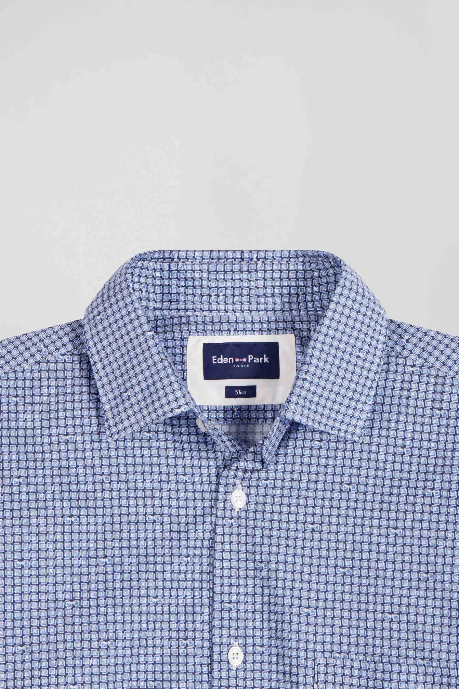 Chemise en popeline de coton bleu imprimé graphique coupe Slim