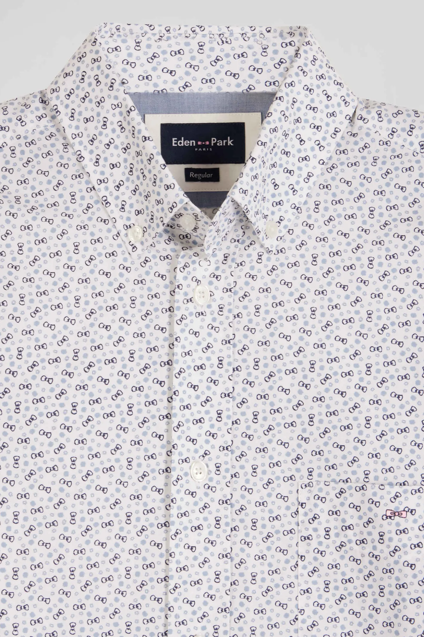Chemise en popeline de coton écrue microimprimé nœud papillon coupe Regular
