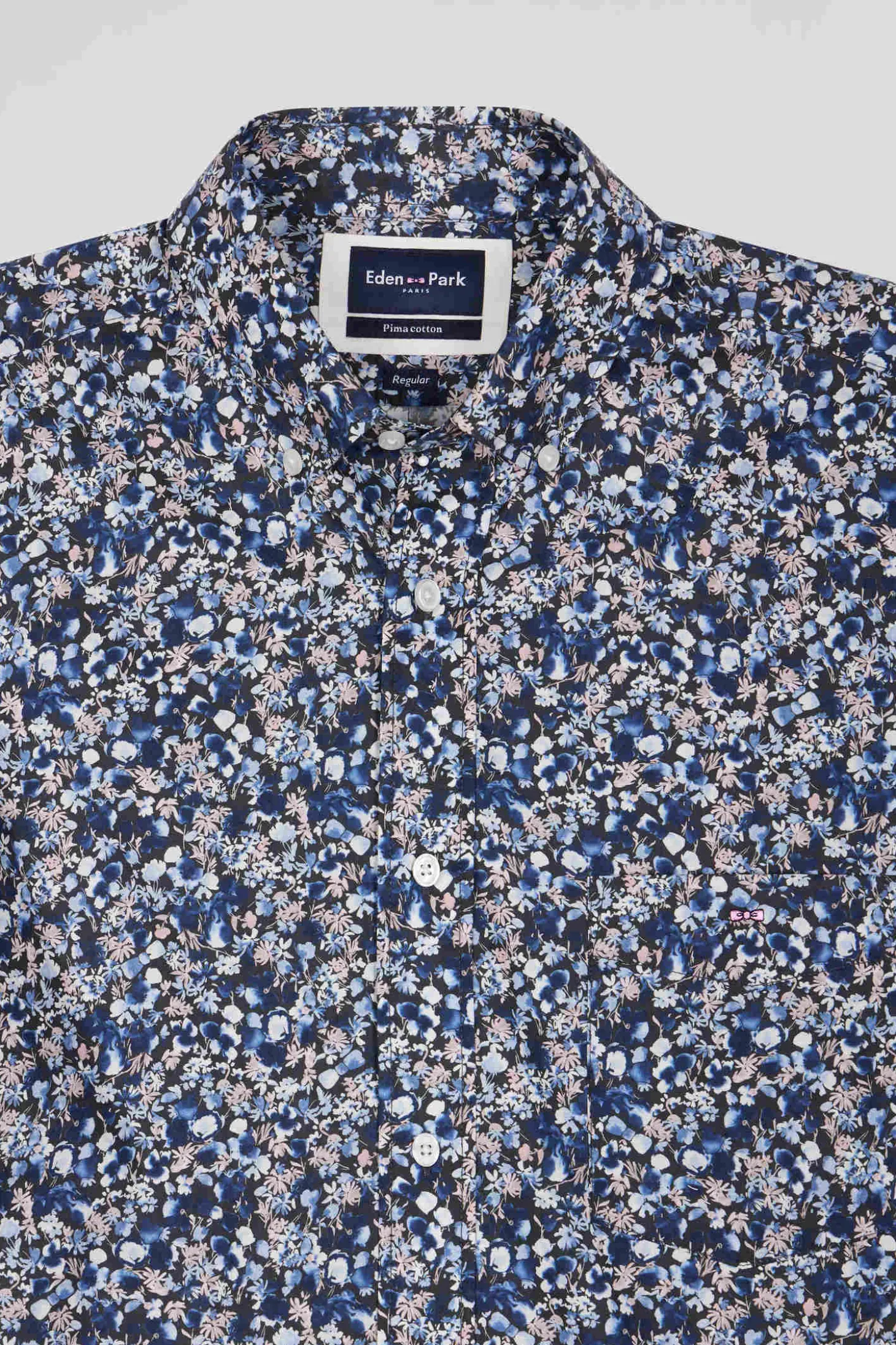 Chemise en popeline de coton Pima bleu marine microimprimé floral coupe Regular