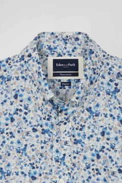 Chemise en popeline de coton Pima écrue microimprimé floral coupe Regular