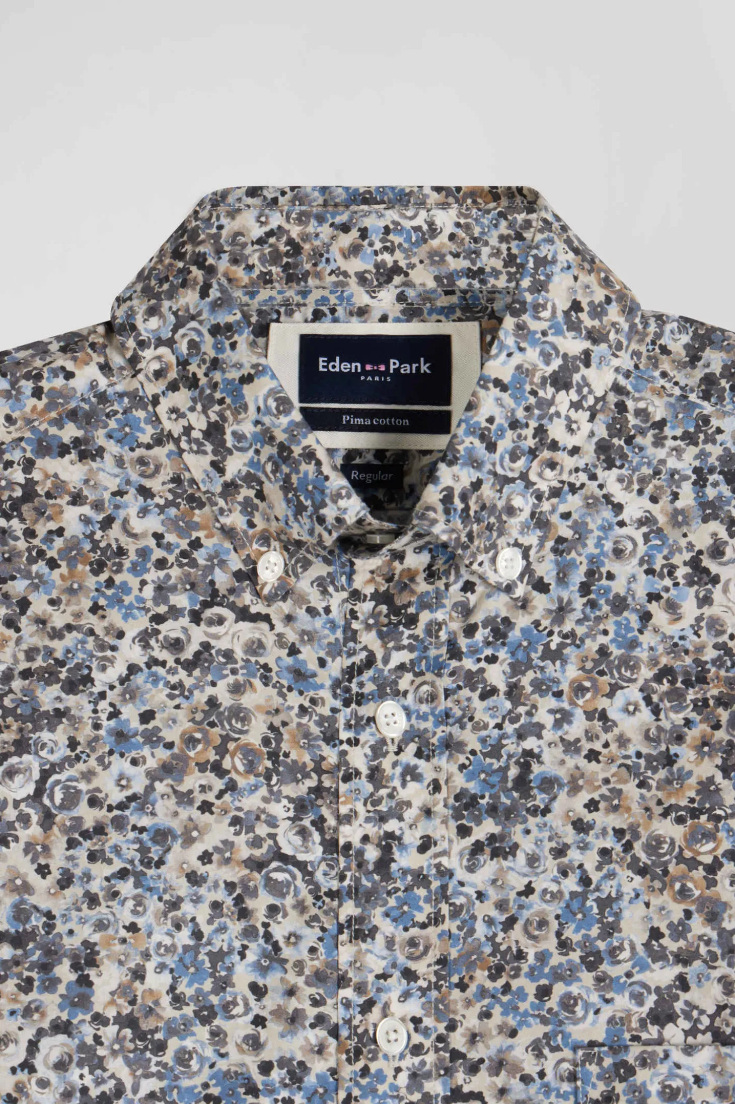 Chemise en popeline de coton écrue microimprimé floral coupe Regular