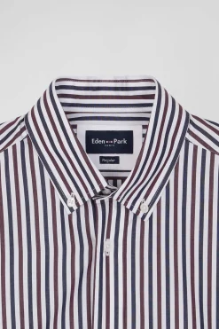 Chemise en popeline de coton à rayures bordeaux coupe Regular