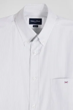 Chemise en popeline de coton verte à rayures bâton coupe Regular