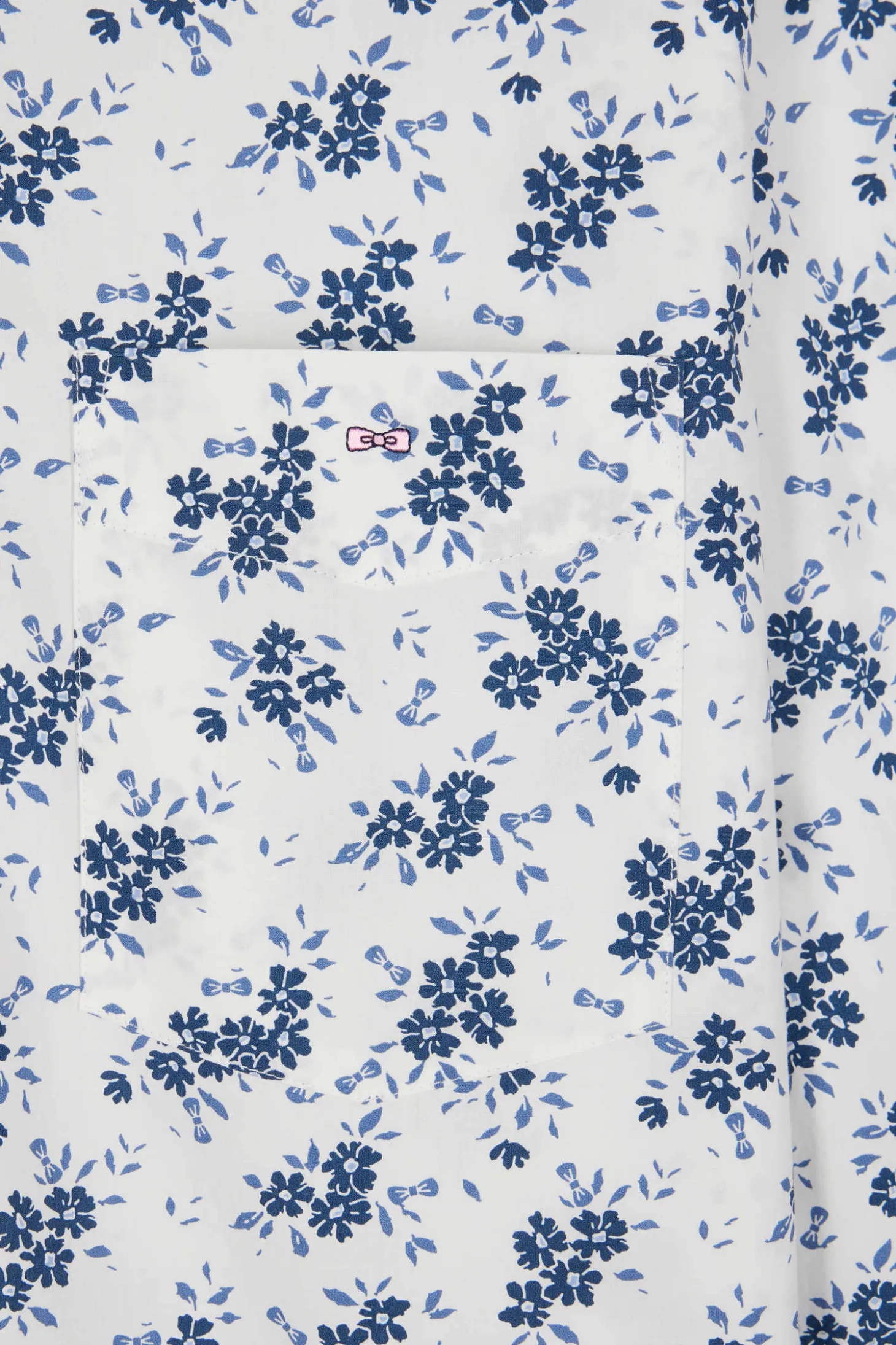 Chemise en popeline de coton écrue imprimé floral marine coupe Regular