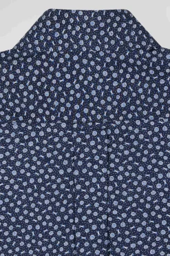 Chemise en popeline de coton bleu marine à microimprimé floral coupe Regular