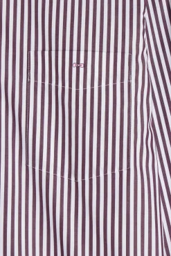 Chemise en popeline de coton rayée bordeaux coupe Regular