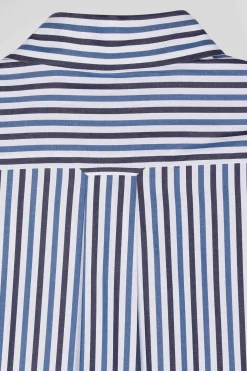 Chemise en popeline de coton rayée bleu foncé coupe Regular