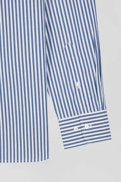 Chemise en popeline de coton rayée bleue coupe Regular
