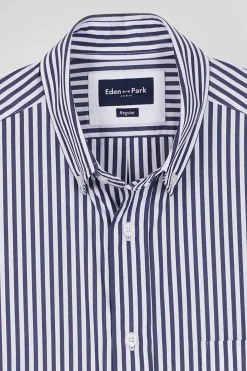 Chemise en popeline de coton rayée marine coupe Regular