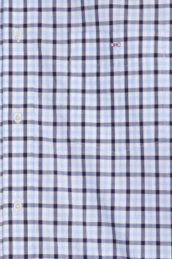 Chemise en popeline de coton bleue à carreaux bicolore coupe Regular