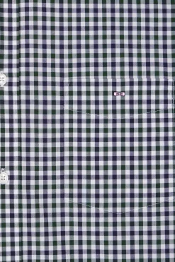 Chemise en popeline de coton vert à carreaux bicolore coupe Regular