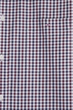 Chemise en popeline de coton bordeaux à carreaux bicolore coupe Regular