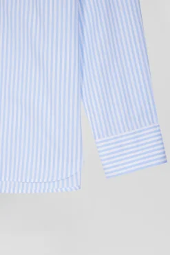 Chemise en popeline de coton rayée ciel coupe Regular