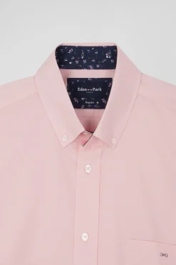 Chemise en popeline de coton rose col boutonné et coudières imprimées coupe Regular