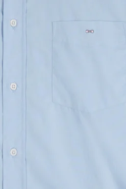 Chemise en popeline de coton ciel col boutonné et coudières imprimées coupe Regular