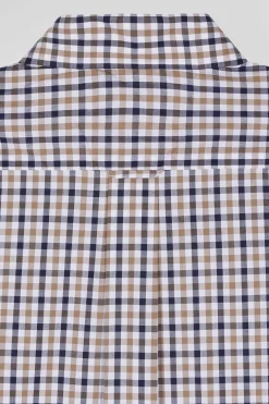 Chemise en popeline de coton marron à carreaux bicolore coupe Regular