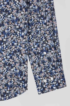 Chemise en popeline de coton Pima bleu marine microimprimé floral coupe Regular