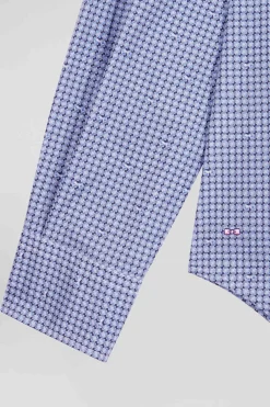 Chemise en popeline de coton bleu imprimé graphique coupe Slim