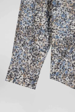 Chemise en popeline de coton écrue microimprimé floral coupe Regular