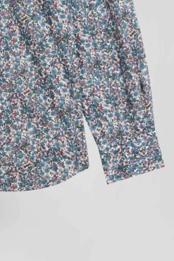 Chemise en popeline de coton bleue à imprimé floral coupe Regular