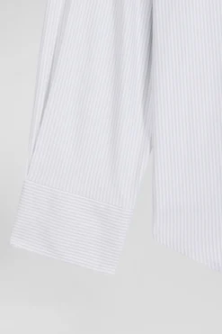 Chemise en popeline de coton verte à rayures bâton coupe Regular