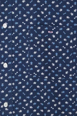 Chemise en popeline de coton bleu marine microimprimé floral coupe Regular