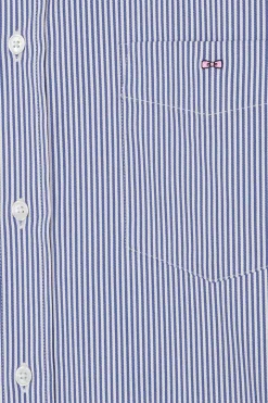 Chemise en popeline de coton bleu marine à rayures bâton coupe Regular
