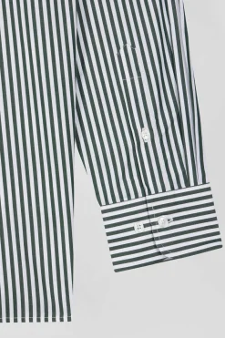 Chemise en popeline de coton rayée verte coupe Regular