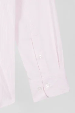 Chemise en popeline de coton rose à rayures bâton coupe Regular