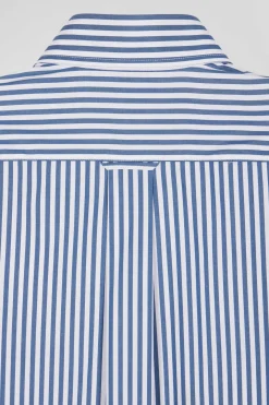 Chemise en popeline de coton rayée bleue coupe Regular