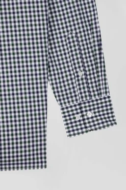 Chemise en popeline de coton vert à carreaux bicolore coupe Regular