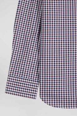 Chemise en popeline de coton bordeaux à carreaux bicolore coupe Regular