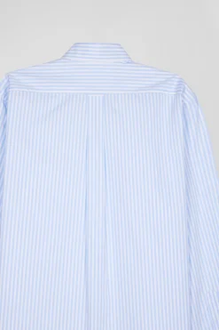 Chemise en popeline de coton rayée ciel coupe Regular