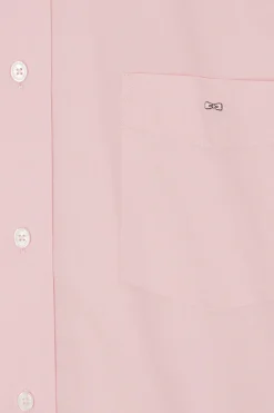 Chemise en popeline de coton rose col boutonné et coudières imprimées coupe Regular