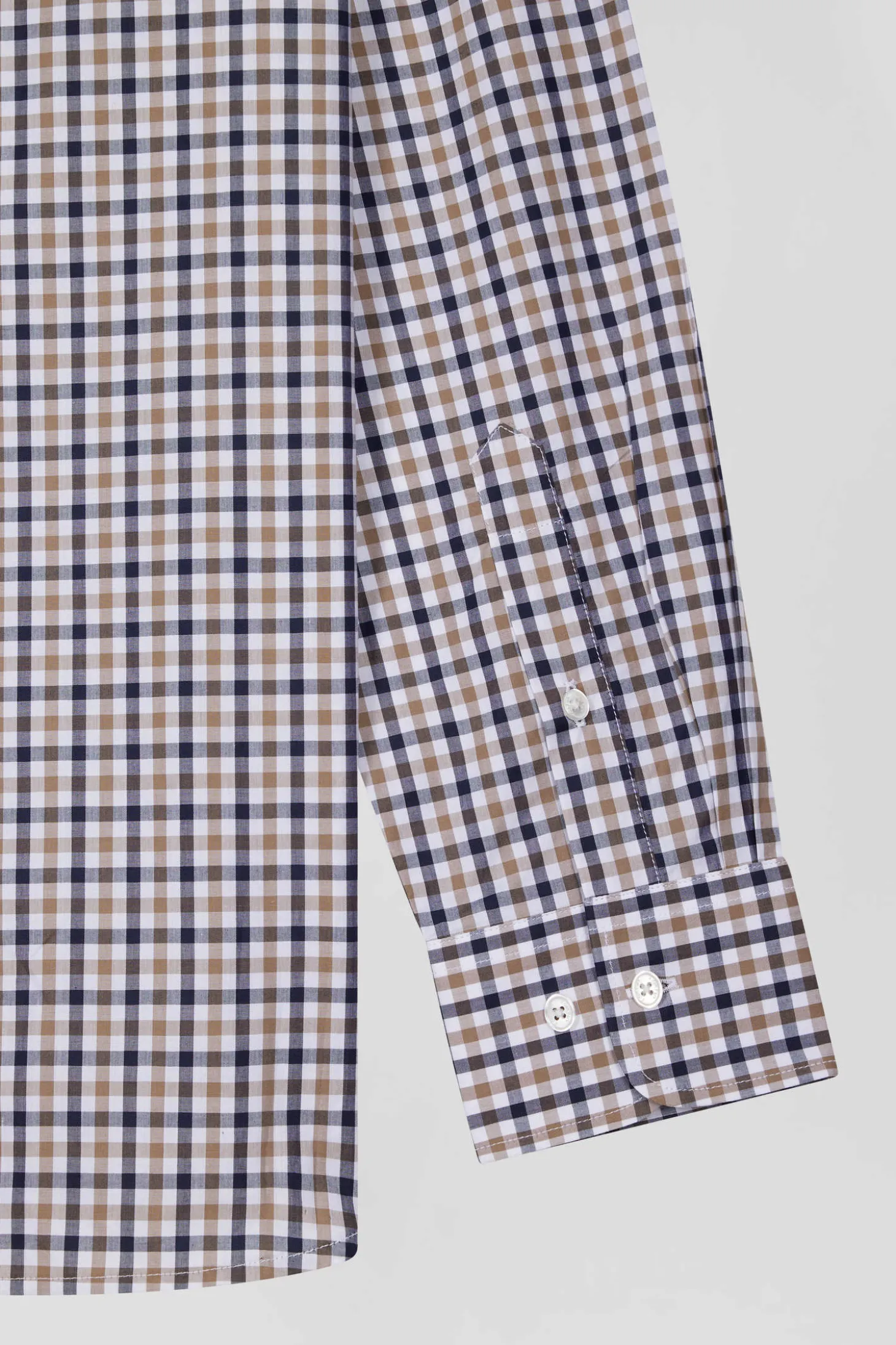 Chemise en popeline de coton marron à carreaux bicolore coupe Regular