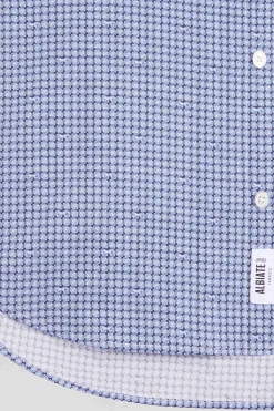 Chemise en popeline de coton bleu imprimé graphique coupe Slim