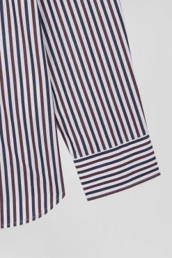Chemise en popeline de coton à rayures bordeaux coupe Regular
