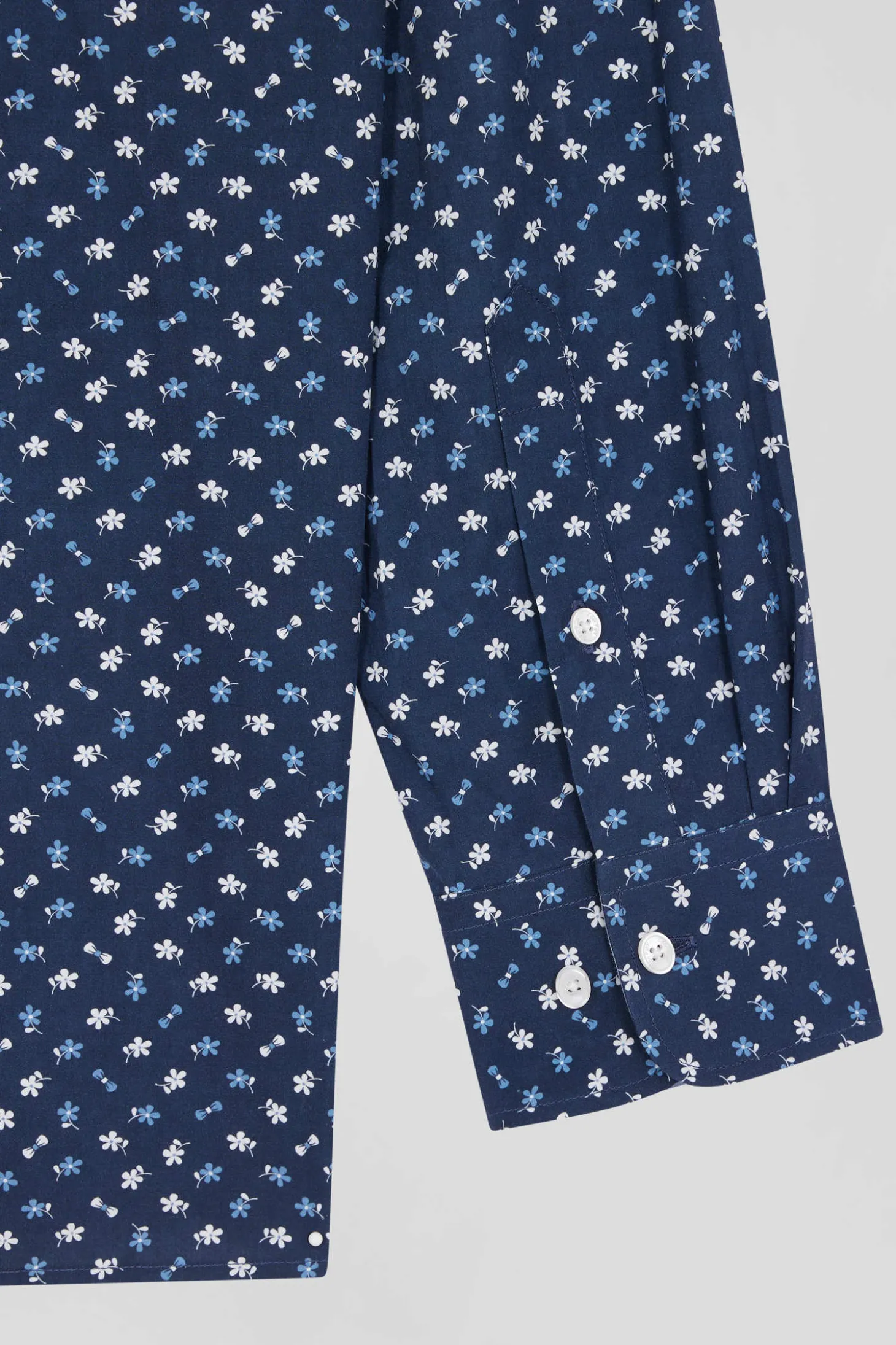 Chemise en popeline de coton bleu marine microimprimé floral coupe Regular