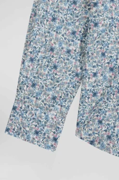 Chemise en popeline de coton ciel microimprimé floral coupe Regular