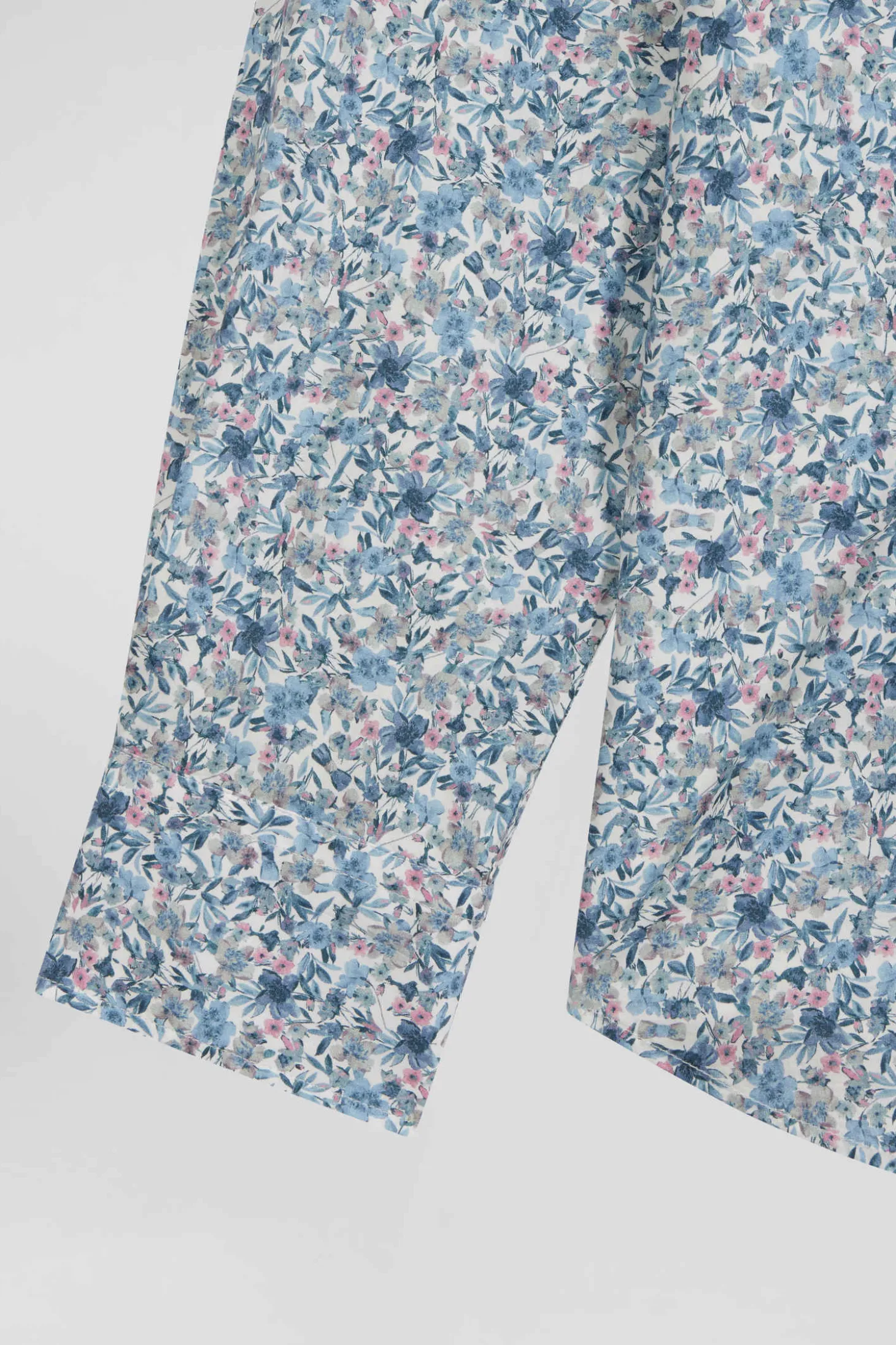 Chemise en popeline de coton ciel microimprimé floral coupe Regular