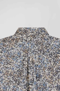 Chemise en popeline de coton écrue microimprimé floral coupe Regular