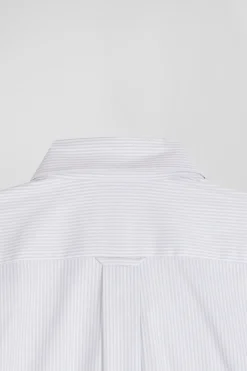 Chemise en popeline de coton verte à rayures bâton coupe Regular