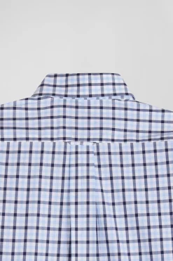 Chemise en popeline de coton bleue à carreaux bicolore coupe Regular