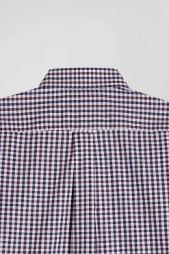 Chemise en popeline de coton bordeaux à carreaux bicolore coupe Regular