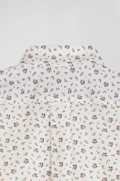 Chemise en popeline de coton écrue à microimprimé fleurs coupe Regular