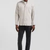 Chemise en twill de coton unie grise col à pointes boutonnées coupe Regular